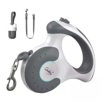 2 в 1 сверхмощный поводок для собак без тяги, поводок для домашних животных, автоматический выдвижной для тренировок на открытом воздухе с дозатором для мешка для мусора, прочный белый