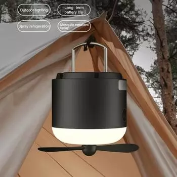 2-в-1 светильник для палатки с вентилятором, 4 режима освещения, функция распыления, IPX7, водонепроницаемый перезаряжаемый мини-светильник, светодиодный фонарь для кемпинга хаки