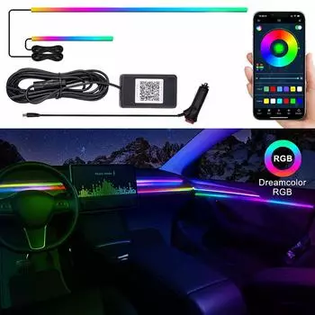 2 в 1 светодиодная RGB-полоса для создания атмосферы в салоне автомобиля, неоновые лампы, звукоизолирующие лампы, комплект подсветки для ног и днища автомобиля 2.4W
