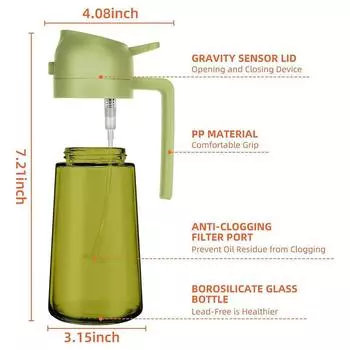 2-в-1 темный стеклянный распылитель масла, дозатор оливкового масла, черный светонепроницаемый распылитель масла для приготовления салатов и барбекю, инструменты для барбекю зелёный