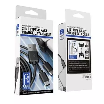 2 в 1 Тип-C Геймпад Консольный зарядный кабель 40 Вт Быстрая зарядка по перенапряжению Защита Шнур питания для PS5 Коммутатор мобильный телефон