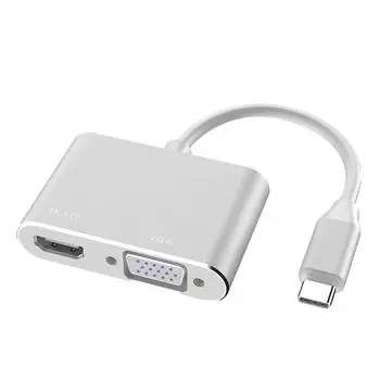 2 в 1 Тип C - HD Мультимедийный Интерфейс VGA Адаптер Поддержка 4K 30 Гц Plug and Play Тип C - VGA серебряный