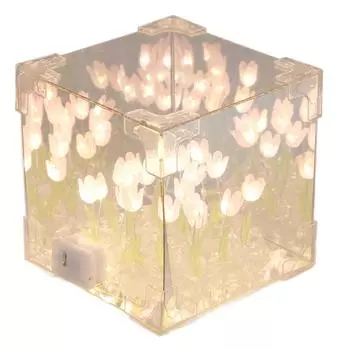 2 в 1 Тюльпан Куб Зеркальный светильник Светодиодный декоративный ночник ручной работы DIY Тюльпан Ночник для друзей розовый