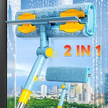 2 в 1 удлиненный инструмент для мытья оконного стекла, щетка для мытья оконной сетки с силиконовой полоской-скребком для домашнего использования, для сухой и влажной уборки, новый