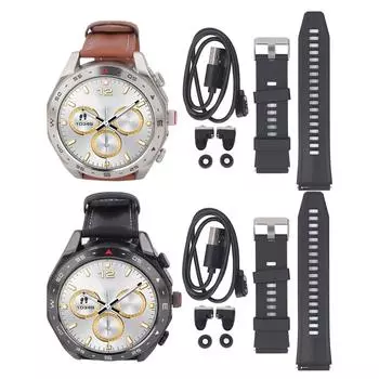 2 в 1 умные часы с наушниками 1,52-дюймовый HD-экран фитнес-трекер воспроизведение музыки Bluetooth звонки Sma Black