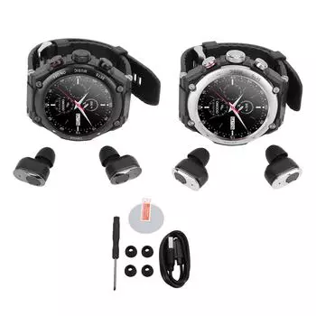 2 в 1 умные часы с наушниками многофункциональный Bluetooth звонок музыкальный плеер спортивные часы для Android Black