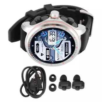 2 в 1 умные часы с наушниками 1,53-дюймовый HD-экран фитнес-трекер музыкальный плеер BT Call умные часы серебряный