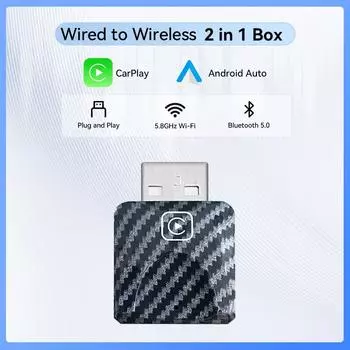 2 в 1 USB беспроводной Carplay адаптер для iOS Android Bluetooth 5.0 Auto Smart Box Plug and Play для Peugeot Kia Volkswagen Toyota чёрный