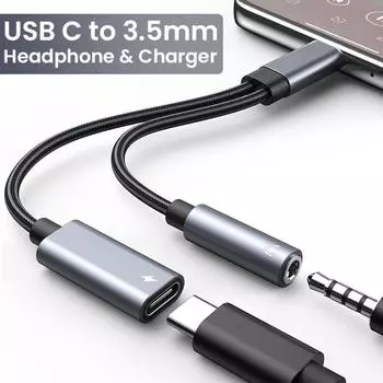 2 в 1 USB C на 3,5 мм адаптер для наушников и зарядного устройства USB Type C на Aux Jack с PD 60 Вт быстрой зарядкой для iPhone 15 Pro Max Plus