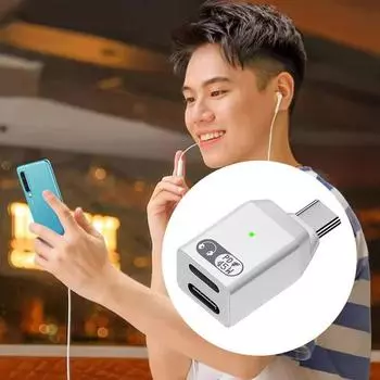 2 в 1 USB C на 8-контактный аудиоадаптер для MacBook PD 45 Вт чёрный