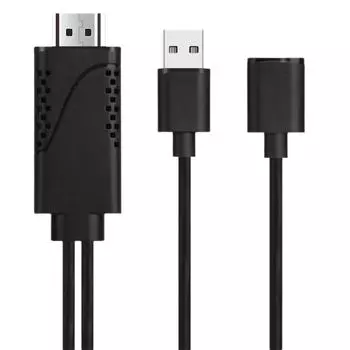 2 в 1 USB-HDMI-совместимый адаптерный кабель HDTV 1080P TV Проектор HD AV для дисплеев iPhone i R2X0 Black-1m
