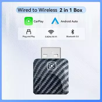 2 в 1 USB Mini Wireless Carplay адаптер для Apple iOS и Android Auto Smart Box Plug and Play Bluetooth 5.0 для Peugeot Kia Volkswagen Toyota 1
