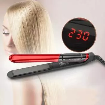 2 в 1 утюжок для волос, электрическая щипцы для завивки волос, гофрированный светодиодный дисплей, профессиональный выпрямитель для волос, бигуди, утюжок для завивки волос EU красный