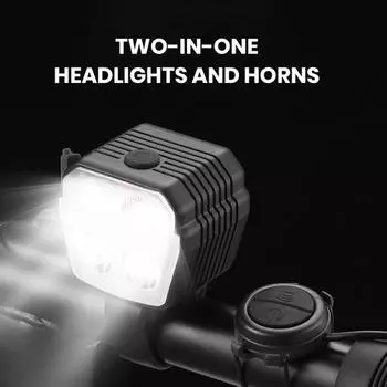 2 в 1 Велосипедный звуковой фонарь Перезаряжаемый USB-зарядный светодиодный велосипедный фонарь с звуковым сигналом 120 дБ7 режимов MTB Горный шоссейный велосипед Передняя лампа Велосипедное оборудование 1 Set