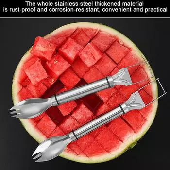 2-в-1 вилка для резки арбуза из нержавеющей стали, легкий инструмент для резки фруктов, портативный двойной