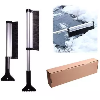 2 в 1 выдвижной телескопический скребок для лобового стекла автомобиля, щетка для удаления снега серебряный