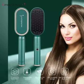 2 в 1 выпрямитель для волос с защитой от ожогов, щетка для выпрямления волос с отрицательными ионами, горячая расческа-выпрямитель для париков, инструменты для укладки волос EU Plug