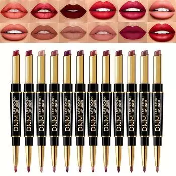 2 в 1 Яркий красный карандаш для губ Матовая бархатная губная помада-карандаш Водостойкая долговечная питательная помада для макияжа губ 1#