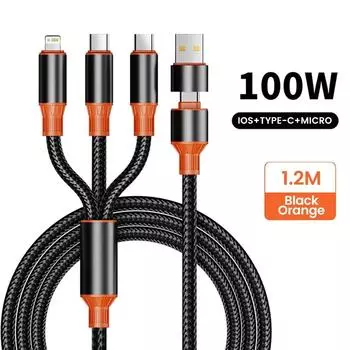2 в 3 1,2 м кабель для быстрой зарядки Micro USB Type C кабель Lightning для Samsung Xiaomi Huawei для iPhone 16 15 14 13 Pro телефон зарядное устройство USB кабель для передачи данных 1.2m