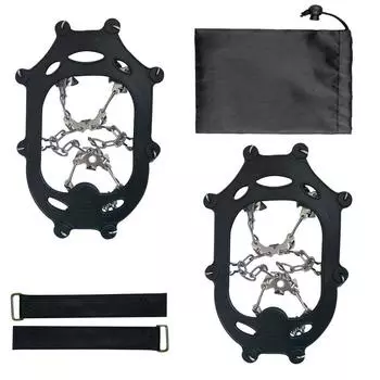 2 x Черные ледоступы с шипами для сцепления со снегом, подходят для обуви и ботинок, 19 стальных шипов