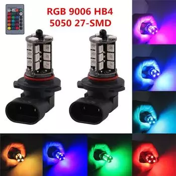2 x RGB 9006 HB4 5050 27-SMD Светодиодные противотуманные фары Комплект дистанционного управления DRL