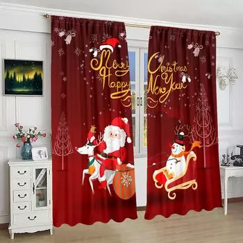 2 занавески с принтом саней и машин Санта-Клауса - полиэстеровый материал - подходит для спальни, гостиной, кабинета, частной комнаты 30inchx65inchx2Pcs