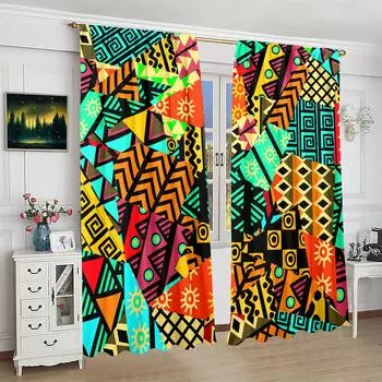 2 занавески с принтом в стиле ретро-трибал-граффити - материал полиэстер - подходят для спальни, гостиной, кабинета, приватной комнаты 30inchx65inchx2Pcs