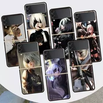 2B Nier Automata аниме для Samsung Galaxy Z Flip 4 3 5G чехол для телефона черный твердый чехол ZFlip 4 3 роскошный противоударный чехол-бампер Samsung Z Flip 3