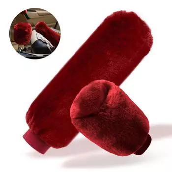 2CCs автомобильные чехлы на ручку ручного тормоза, ручка переключения передач, плюшевый рукав, зимний мягкий теплый ручной тормоз красный