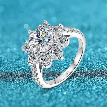2ct 8 мм Муассанит Обручальное Кольцо для Женщин Подсолнух Свадебное Сверкающее Бриллиантовое Кольцо Стерлингового Серебра 925 Роскошные Ювелирные Изделия 5.5
