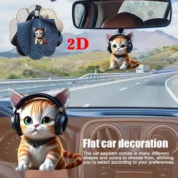 2D Acrylic Cute Cat Rearview Mirror Decoration Pendant, Decoration Backpack Home Car Ornaments Decoration Pendant, Keychain A7W2