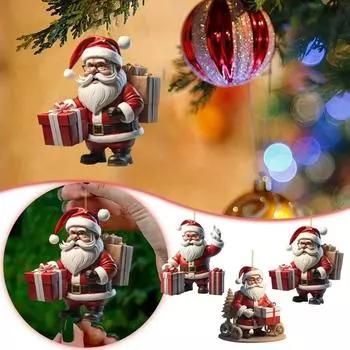 2D Acrylic Flat Christmas Cartoon Santa Pendant Christmas Tree Pendant Car Pendant Backpack Pendant