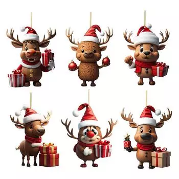 2D акриловая плоская печать рождественский олень подвеска рождественская елка подвесной декор для окна новогодний праздничный подарок