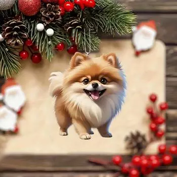 2D акриловая плоская подвеска в виде собаки породы померанский шпиц, автомобильное зеркало, брелок-рюкзак, кулон для рождественских и праздничных подарков 1