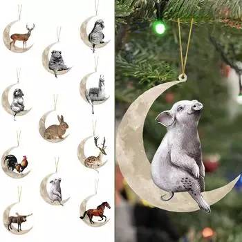 2D акриловые подвесные украшения, подвески для украшения рождественской елки, забавные рождественские фигурки в форме животных для рождественских вечеринок One Size