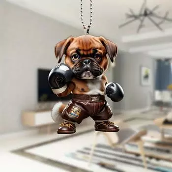 2D акриловые подвесные украшения в виде французского бульдога, боксера, рождественские украшения, зеркало заднего вида для автомобиля и брелок-подвеска