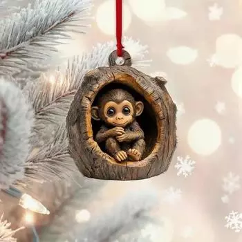 2D Акриловые Животные Рождественские Украшения на Елку Милая Коала Обезьяна Кошка Подвеска для Рождественского Мешка Машины Домашнего декора