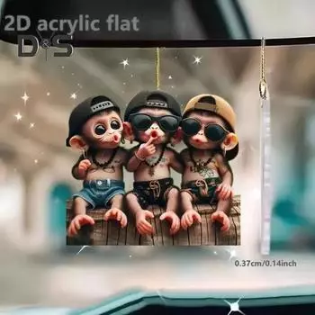 2D акриловый кулон, подвесное украшение со шнурком, легко подвешивается, мультяшная обезьяна, животное, рождественская елка, подвеска, универсальное украшение Monkey