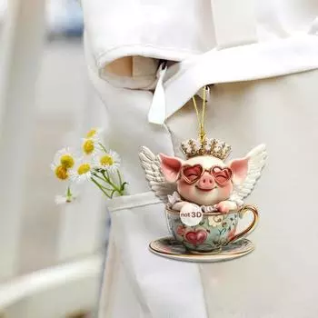 2D Акриловый кулон в виде животного Животные в чашке Подвесное украшение Мультяшное животное Украшение с A