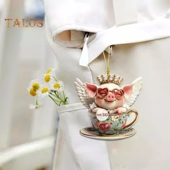 2D акриловый кулон в виде животного, животные в чашке, подвесное украшение, мультяшное животное, украшение со шнурком для зеркала заднего вида автомобиля, домашнего декора двери B