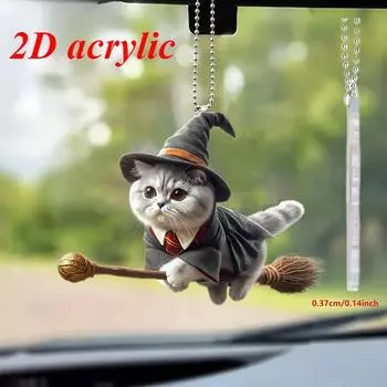 2D акриловый плоский волшебный кот подвеска для автомобиля, подвеска для украшения зеркала заднего вида, подвеска для украшения брелока, украшение для дома чёрный