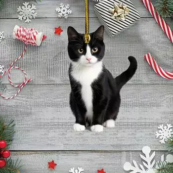 2D акриловый плюшевый черно-белый кот маленькая декоративная подвеска для зеркала заднего вида автомобиля украшение подвеска для любителей домашних животных чёрный