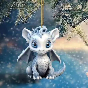 2D акриловый рождественский кулон дракон, детеныш, яйцо, кошка, Санта-Клаус, украшения для дома, автомобиля, рождественской елки, подвесное украшение на Новый год 2025