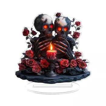 2D Акриловый Скелет Пара Охраняющая Любовь и Красная Роза Журнальный Столик Художественное Произведение Украшение для Вечеринки Идеальный Выбор One Size