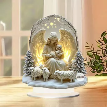 2D Ангел Рождественский вертеп Настольная вывеска 6.7x7.8 дюймов Водонепроницаемый Настольный Орнамент Style A