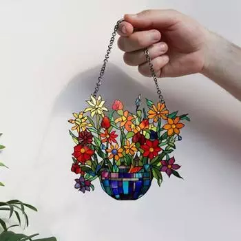 2D Art Flower Нарисованное украшение на окно Подвесное акриловое украшение на окно Подвесное, креативное освещение Подвесной светильник для дома Подвесное украшение One Size