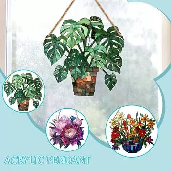 2D Art Flower Нарисованное украшение на окно Подвесное акриловое украшение на окно Подвесное, креативное освещение Подвесной светильник для дома Подвесное украшение One Size