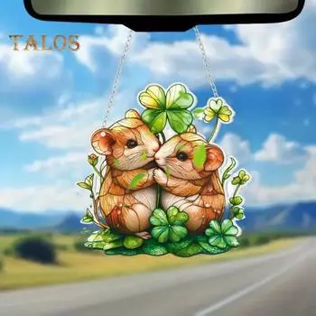2D Белка Подвеска Клевер Печать Акриловая Конструкция Домашняя Кухня Автомобиль Подвесной Кулон Металлическая Цепочка Присоска Включена Сад Балкон Украшения зелёный