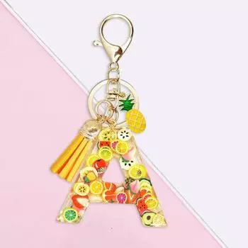 2D брелок для ключей с фруктами и кисточкой в форме буквы алфавита брелок для ключей сумка украшение подвеска фурнитура клипса
