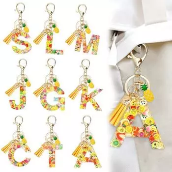2D брелок для ключей с фруктами и кисточкой в форме буквы алфавита брелок для ключей сумка украшение подвеска фурнитура